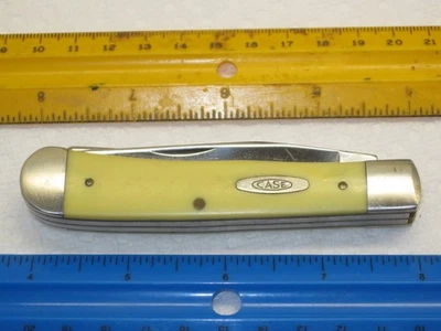 lot Z, vintage knife, Case XX #3254, Trapper, yellow delrin handles, 1990, nice - Image 1 of 4