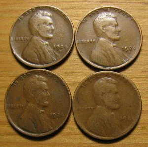 LOTE DE (4) MONEDAS CONJUNTO DE MONEDAS DE COLECCIÓN PENIQUE DE CENTAVOS DENVER LINCOLN 1924 D - Imagen 1 de 2