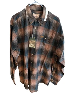 Woolrich Para Hombres Franela de Algodón Para Hombre Camisa con Botones Marrón Verde A Cuadros Nueva con Etiquetas XL - Imagen 1 de 10