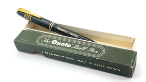 VINTAGE ONOTO BALL PEN NO 59 BALLPOINT PEN IN BOX IN GREEN GOLD TRIM ENGLAND - Picture 1 of 12