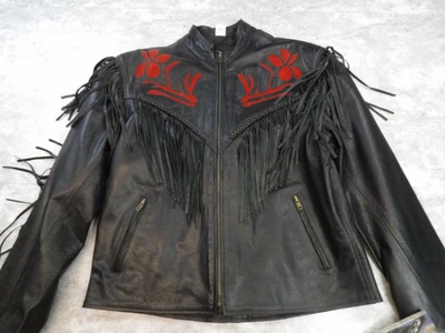 Jaqueta de couro direta feminina 2XL franja de couro genuíno floral ocidental rosa XXL - Imagem 1 de 4