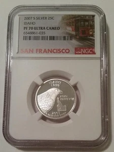 2007 S Silber Idaho State Quarter Proof PF70 UC NGC Trolley Label - Bild 1 von 2