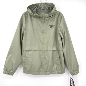 Reebok Damengröße Medium durchgehender Reißverschluss Kapuze Windbreaker Jacke salbeigrün klassisch - Bild 1 von 8