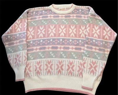 Suéter Vintage Años 80 XL Jantzen Rosa Púrpura Verde Acrílico Corazones Copo de Nieve Retro Foto 1 de 4