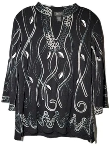 Blusa negra bordada cuello en V Objects D’art para mujer talla mediana - Imagen 1 de 6