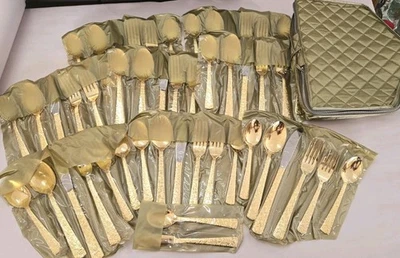 Cellini Romanesque Gold Plated 6 Pc Place Setting For 8 W Sleeve Zip Case Japan - Image 1 of 4