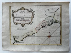 West Africa Guinea coast Juida Whidah Koto Popo 1747 decorative Bellin map - Picture 1 of 8