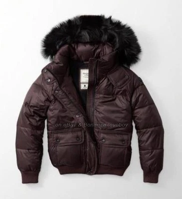 Abercrombie & Fitch A & F женщин "пуховик" нейлона с капюшоном верхняя одежда куртка бордовый - Изображение 1 из 4