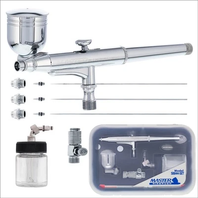 3 Tip Side & Suction Side-Feed DUAL-ACTION AIRBRUSH SET KIT Auto Hobby - Image 1 of 4