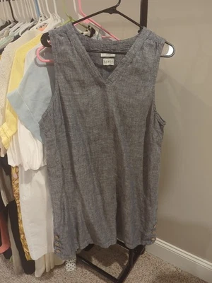 Nicole Miller Linen Chambray Mini Shift Dress M Blue Sleeveless Tank Preppy - Image 1 of 4