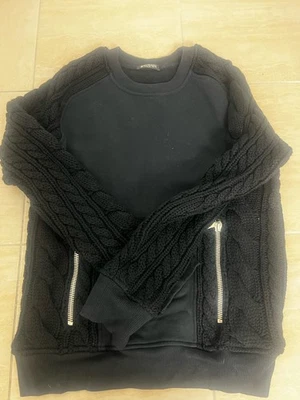 BALMAIN BLACK SWEATER CABLE KNIT SLEEVES SMALL - Image 1 of 4