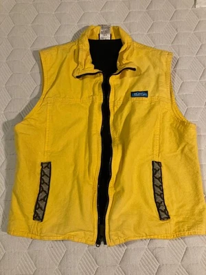Vintage Kavu Men's Canvas Vest Medium M Made In USA Full Zip Fleece Lined yellow - Image 1 of 4