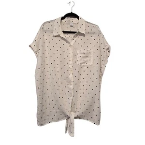 Old Navy Linen Blend Polka Dot Blouse Top Womens XXL Tall Summer Beach Coastal - Picture 1 of 12
