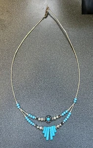 TURQUOISE & Silver Double BIB Necklace With Hematite Handmade Southwest Style - Picture 1 of 7