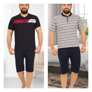 Herren Große Größen Pyjama Schlafanzug Baumwolle Lang 2-Teiler Set R-81 - Bild 1 von 5