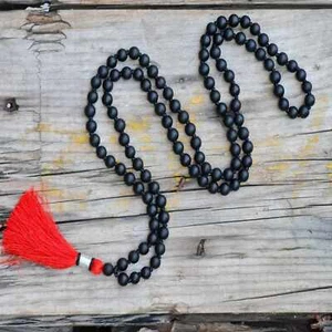 8mm Natural black round Shaligram 108 knot beads necklace Restore Jasper - Picture 1 of 5