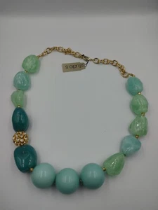 Costume Jewellery Marbled Turquoise Green Bead Statement Necklace - Picture 1 of 3