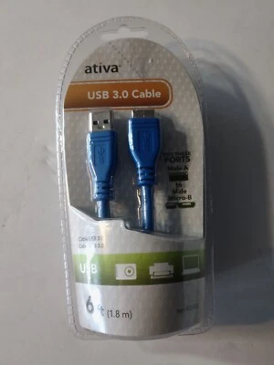 ATIVA Micro USB-A to MICRO-B USB 3.0 6 FT CABLE - Item # 482-002 NEW - Image 1 of 2