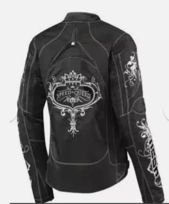 Chaqueta de moto icon para mujer XL negra textil bordada Speed Queen blindada Foto 1 de 4