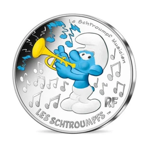 France 10 Euro Silver 2020 Musician The Smurfs Colored Coin Cartoon 01850 - Picture 1 of 3