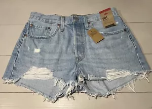 WOMENS LEVIS 501 LIGHT DISTRESSED DENIUM SHORTS HIGH RISE BUTTON FLY SIZE 30 - Picture 1 of 10