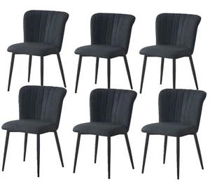 6st. Esszimmerstuhl 2er Set Polster Küchenstuhl Leinen Sitzfläche Metall Gestell - Bild 1 von 8