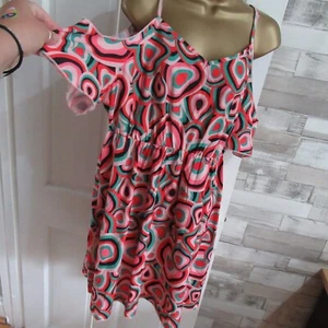 SHEIN ● size 0XL 14 16● pink green printed cold shoulder sun dress womens ladies - Picture 1 of 5