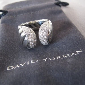 Anello David Yurman in argento sterling con pavè di cavi scolpiti e diamanti taglia 7,5 15,2 g J105 - Foto 1 di 10