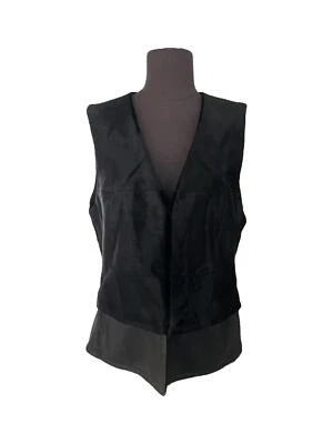 Chaleco Saks Fifth Avenue de piel de becerro ribete de cuero prendas exteriores negras para mujer talla grande Foto 1 de 4