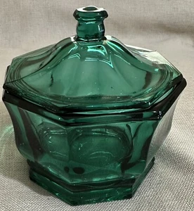 Vintage - Indiana Glass Company Smaragdgrün, Türkis - Achteck Bonboniere mit Deckel - Bild 1 von 11