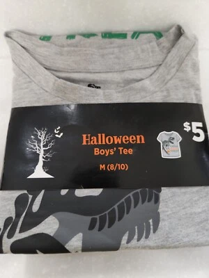 HALLOWEEN BOYS T-SHIRT M(8/10)     TRICK ROAR TREAT T-REX SKELETON  tdf - Image 1 of 3