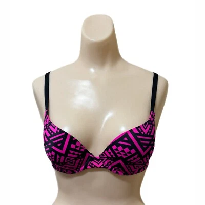 Sutiã Victorias Secret rosa 32B com aro preto rosa estampa geométrica - Imagem 1 de 4