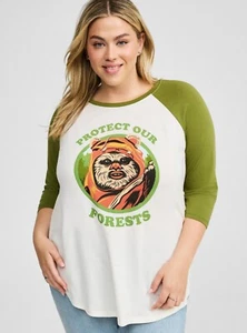 Camisa Torrid Star Wars Ewok Raglán Verde Blanco Nueva Con Etiquetas Nueva 1X - Imagen 1 de 9