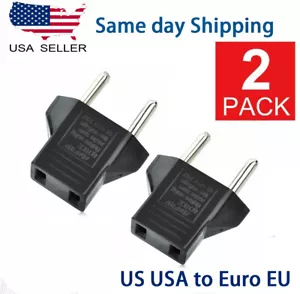 2 Pack US USA to EU Euro Europe Power Jack Wall Plug Converter Travel Adapter - Picture 1 of 4