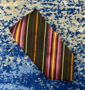 Boss Hugo Boss Copper Green Orchid Beige Plum Bias Stripes Silk Necktie Italy - Picture 1 of 4