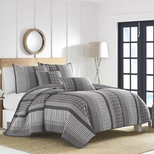 Nautica Gulf Shores Cotton Grey 3 Piece Quilt Set-King - Picture 1 of 8