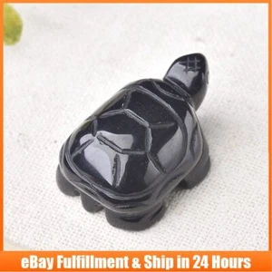 Natural Quartz Black Obsidian Longevity Stone Turtle Crystal Carved Healing US - Picture 1 of 8