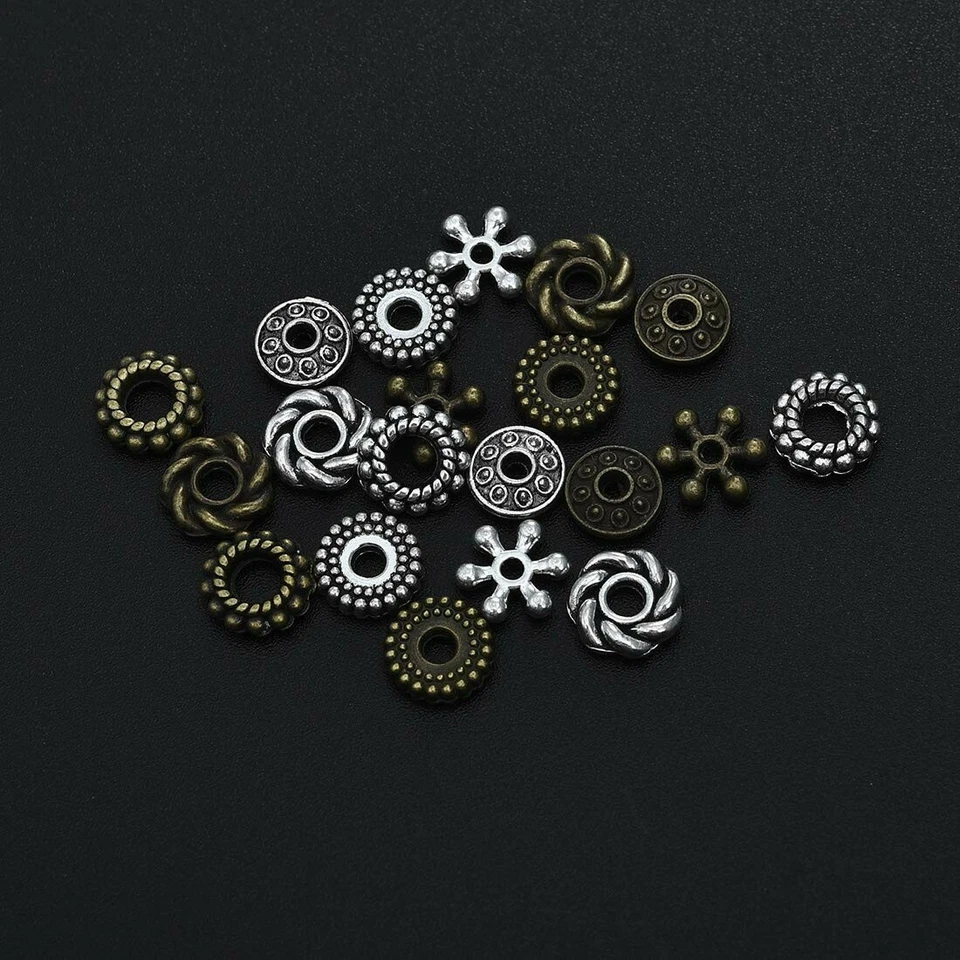 50 Assorted Spacer Beads Metal Antiqued Silver Bronze Jewelry Making Supplies  - Image 1 of 1