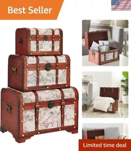 Set of 3 Small Wooden Storage Trunks and Chests, Living Room Decor Suitcases ... - Picture 1 of 10