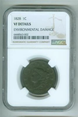 U.S. 1828 CORONET HEAD LARGE CENT NGC VF DETAILS ENVIRONMENTAL DAMAGE - Image 1 of 4