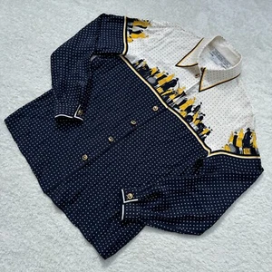 Vintage STARINGTON Silk Shirt Size 8 30s Travel Art Deco Pan Am Polka Dot Button - Picture 1 of 8