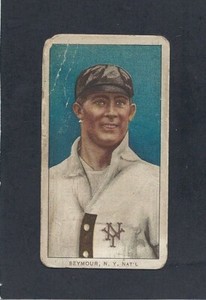 T206 TOLSTOI - CY SEYMOUR - NEW YORK GIANTS - 1909 RARE REVERSE - Very Low Pop.