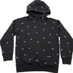 Champion Hoodie Youth XL Black All Over Logo Pullover Pockets Sports Casual - Picture 1 of 14