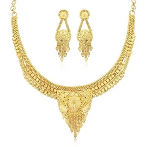 Juego de collar de joyería de boda enchapado en oro étnico tradicional del sur de la India - Imagen 1 de 7
