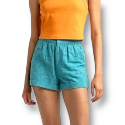 Nuevo Pantalones Cortos Roxy Para Mujer Pequeños Azul Adriático Algodón Texturizado Playa Resort Viaje Foto 1 de 4