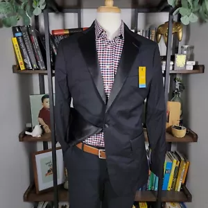 Stafford Men's Tux Jacket Single Button Solid Black Twill WOOL Size 40R Classic - Picture 1 of 15