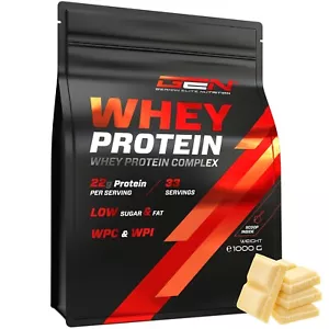 Whey Protein Complex - 1000g WPI + WPC - Low Fat / Low Sugar Weisse Schokolade - Bild 1 von 6