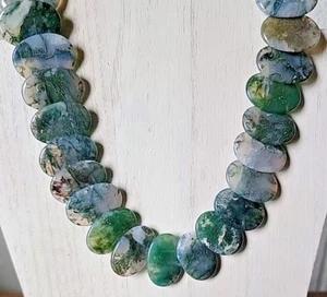 Moss Agate Oval Bead Necklace Estate Artisan Hand Strung EUC 19" - Picture 1 of 6