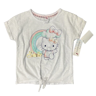 Camiseta blanca brillante Hello Kitty Smile Top para niñas 6X 47-50" 47-52 lb Foto 1 de 4