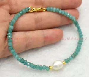 2x4mm Blau Aquamarin Rondell & 9-10mm Weiß Reis Perle Armbänder 7.5Zoll - Imagen 1 de 12